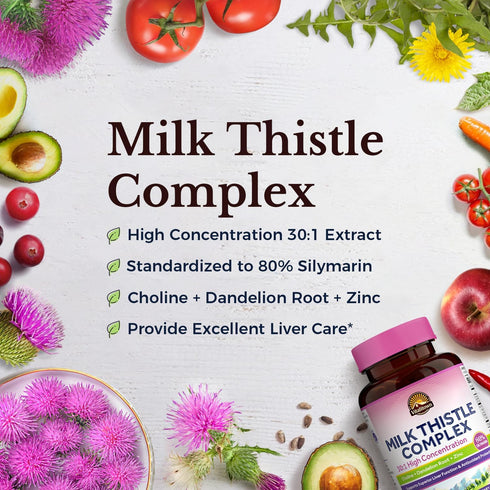 VITALITOWN Milk Thistle Complex | 30X Extract & Std. 80% Silymarin | Choline + Dandelion Root + Zinc | Superior Liver & Antioxidant Support | Vega...