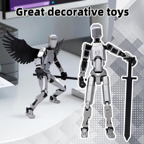 Upgraded T13 Action Figure with Wings and Holder -?Assembly Completed? Dummy 13 Robot, 3D Printed Flexible Titan Gift, Multi-Jointed Lucky Desk Ex...