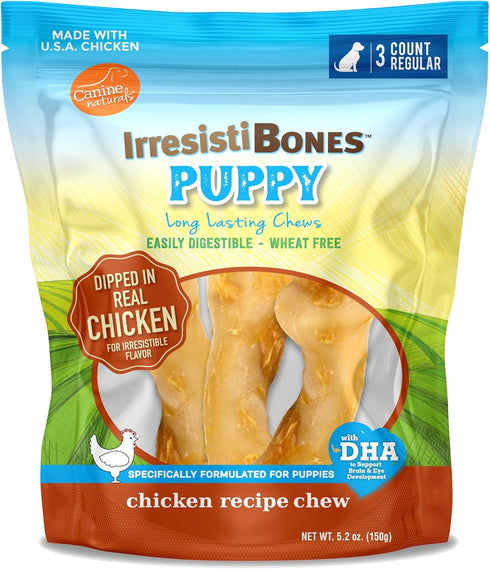 Canine Naturals IrresistiBONES Long Lasting Puppy Chicken and Rice Chew - Made with USA Chicken - All Natural - Added DHA for Healthy Growth - 3 P...