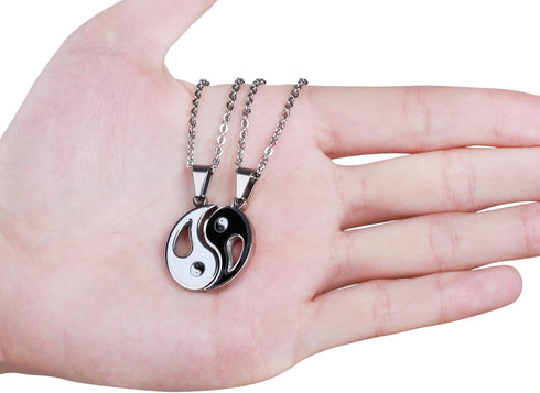 FIBO STEEL 2pcs Stainless Steel Yin Yang Pendant Necklace for Men Women Puzzle Couples Necklace,22 inches...