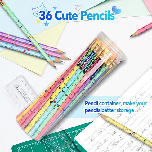 ThEast #2 Pencils for Kids, 36 Pieces Wood-Cased Heart-Shaped Pencils with Eraser, Cute Graphite Pencils for Sketching, Birthday Presents for Kids...