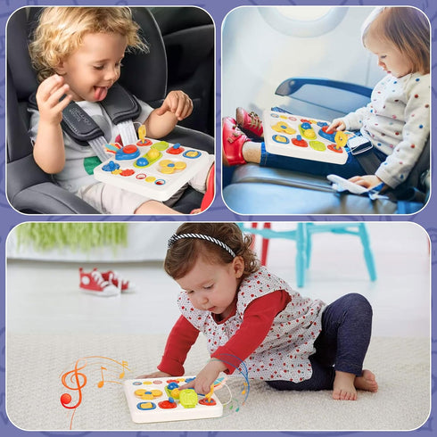 Montessori Busy Board for Toddler Baby Sensory Board with Music and Light,Activity Board for Fine Motor Skills,Baby Busy Board Travel Sensory Toy,...