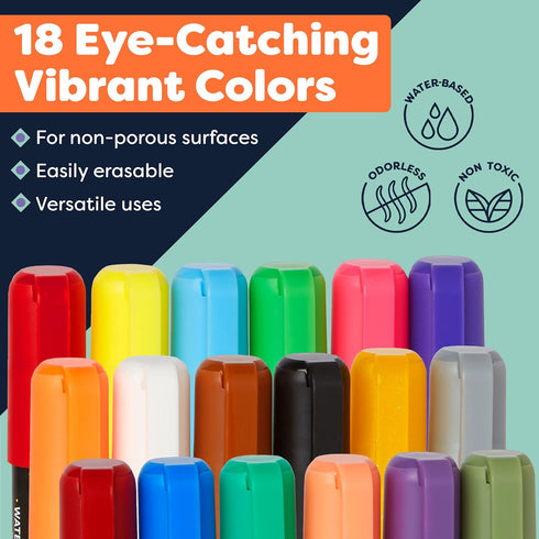 CHALK MARKERS By FANTASTIC MEGA 18 Pack, BEST Art, Menu Board Bistro Boards - Glass & Window Paint Marker Pens - Reversible 6mm Fine or Chisel Tip...