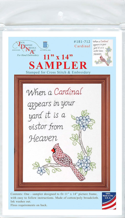 Jack Dempsey Needle Art Cardinal Embroidery Sampler, 11" x 14", White...