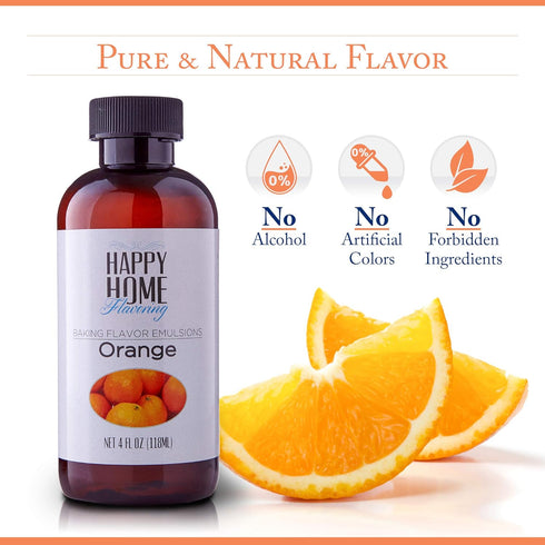 Happy Home Flavoring Natural Orange Baking Flavor Emulsion - Certified Kosher, 4 oz....