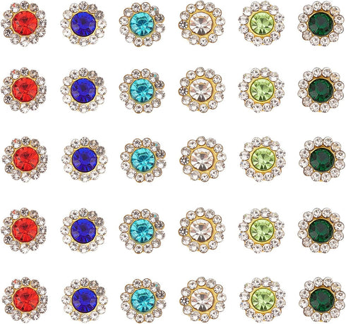 SUPERFINDINGS 600Pcs 8mm Flower Shape Rhinestone Sew on 6 Colors Bright Flat Back Beads Buttons Crystal Embellishments Buttons for Crafts Clothes ...