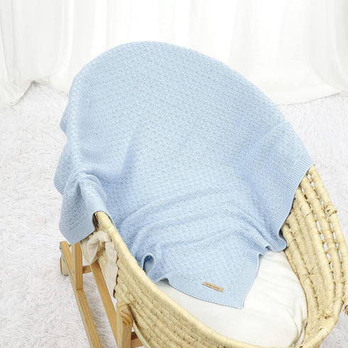 LAWKUL Cable Knit Baby Blanket 100% Cotton Blue Receiving Infant Swaddle Nursery Blankets Crochet Neutral Newborn Boy Girls...