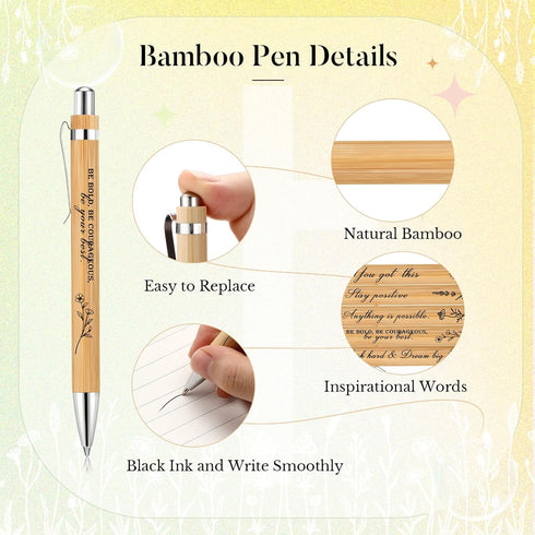 30 Pcs Inspirational Bamboo Ballpoint Pens Flower Pens with Black Ink Employee Appreciation Gift Thank You Gift Party Favors School Office Writing...