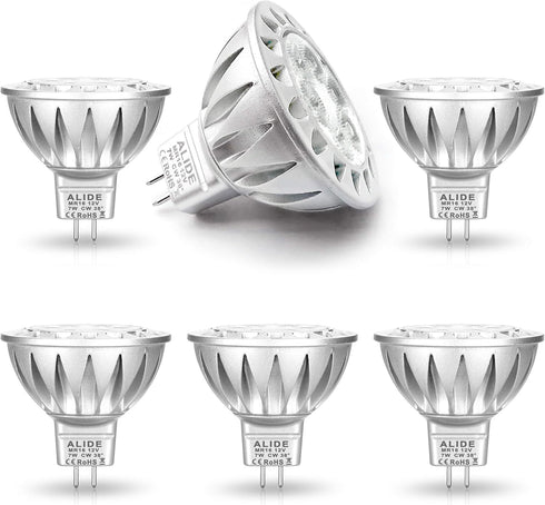 ALIDE MR16 Led Bulbs GU5.3 7W 6000K Daylight Cool Bright White,50W-75W Halogen Equivalent,12V MR16 Bulb Spotlight for Kitchen Home Track Ceil Rece...