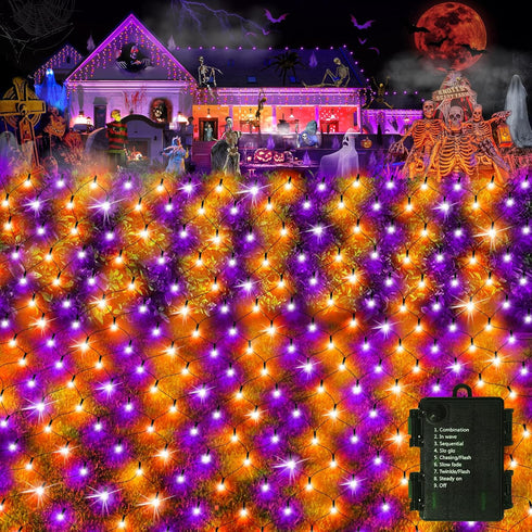 Hezbjiti Halloween Net Lights 120LED Net Lights with Battery Operated 5FT x3.3FT Mesh Light IP44 Waterproof Halloween Lights for Garden Patio Bush...