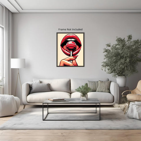 Posterizer 1 pcs-Pop Art Lips-Retro Minimalist Art-Abstract & Modern Art-Gift for Woman, Women, Wife, Girlfriend-Living Room Bedroom Decor- unfram...