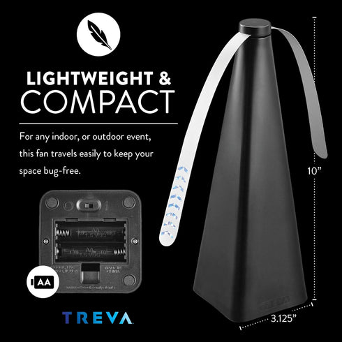 Treva Chemical Free Bug Fan, Fly Deterrent with Holographic Blades to Clear Bugs, Mosquitoes, and Flies, Battery Powered Fly Fan, Black (2 Pack)...