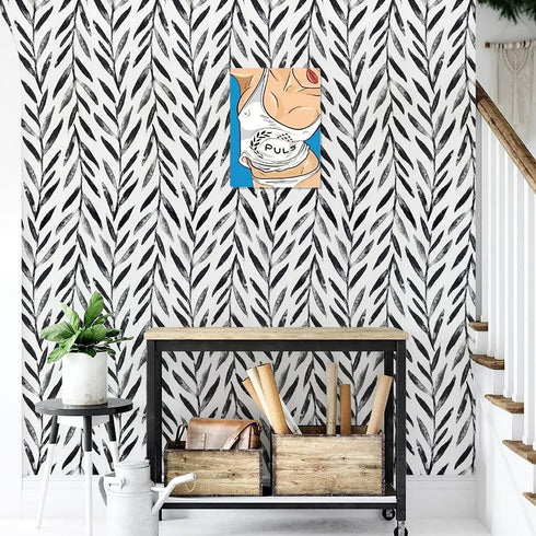 Wudnaye Black and White Peel and Stick Wallpaper Leaf Contact Paper 17.7 inch × 118.1 inch Black and White Contact Paper Peel and Stick Wallpaper ...