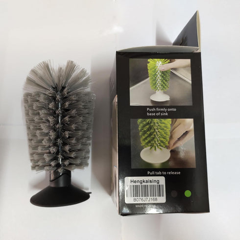 Hengkainsing Brush-Up Glass Brush with Suction Cup Upright Stays in Sink Bristle Scrub Kitchen Bottle Cleaning Washing (Gray)...