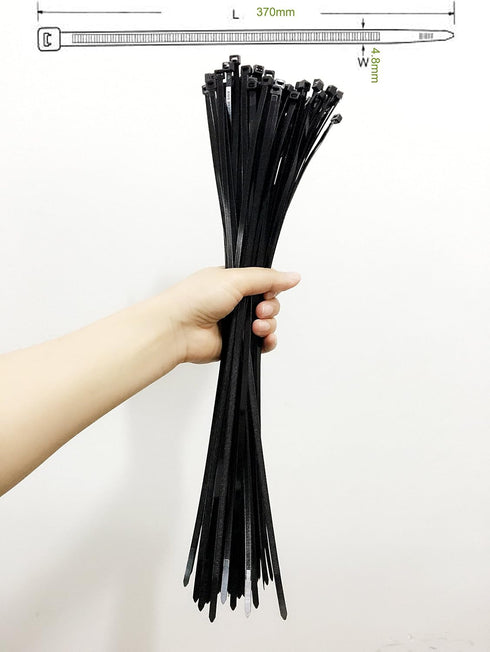 NewNewStar 14.6" 100Pack Heavy Duty Nylon Cable Zip Ties, 50 lb Test, 4.8mm Wide and 370mm Long (Black)...