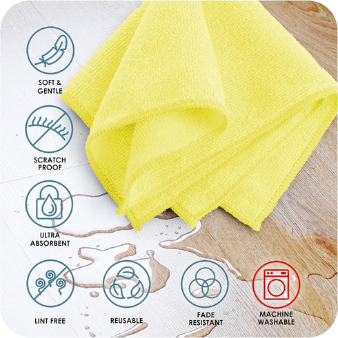 Hearth & Harbor Microfiber Cleaning Cloth, Microfiber Towels for Cars 12 Pack Washcloths, Yellow Cleaning Rags, Reusable Microfiber Towel, Microfi...