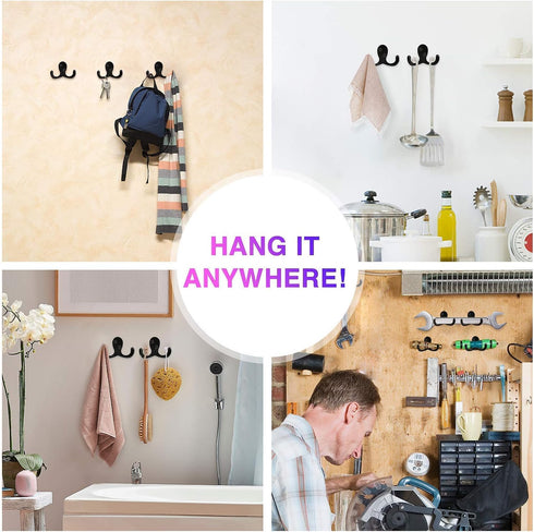 YIHATA 14 Pack Heavy Duty Double Prong Coat Hooks, Wall Mounted with 28 Screws, No Rust Black Hardware for Hanging Coat, Scarf, Bag, Towel, Hat, K...