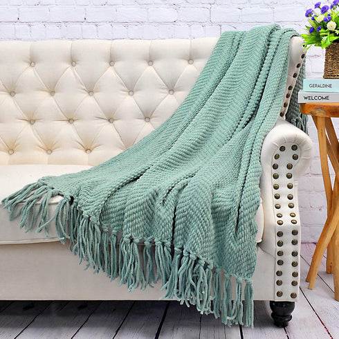 Home Soft Things Throw Blanket Knitted Tweed Throw 50'' x 60'', Silver Blue, Super Soft Cozy Warm Comfortable Breathable Throw for Living Room Cha...