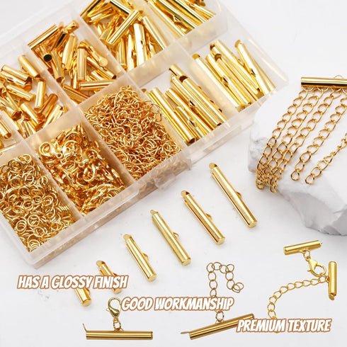 JOJOPLAY All Size Slider Clasp for Beading Slide Tube Cord Ends with Open Jump Rings Lobster Clasp Chain Extender Jewelry Finding Kit Bead Loom En...