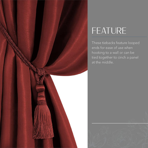 Elrene Home Fashions Amelia Decorative Tassel Window-Curtain Tieback, 24 Inches, Red...
