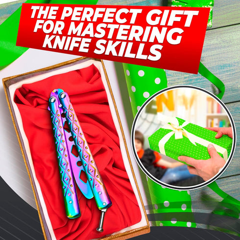Balisong Practice Butterfly Knife - Stainless Steel Metal Butterfly Practice Knife Rainbow Knife Butterfly Trainer Balisong Knife - Balisong Train...