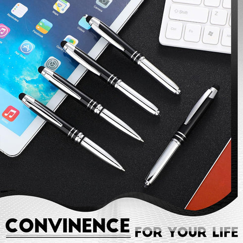 5 Pieces Stylus Pen for Touchscreen Devices Multi-Function Capacitive Pen with LED Flashlight Writing Pens with Ballpoint 3 in 1 Metallic Pens Inv...