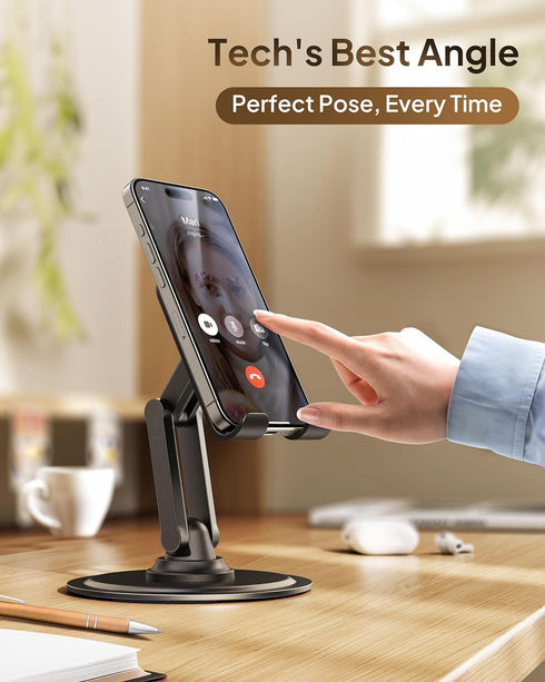 Cooper 360° Stand - Adjustable Cell Phone Stand for Desk | 360° Click-Rotating, Multi-Angle, Non-Slip Metal Base, Foldable & Portable | iPhone Sta...