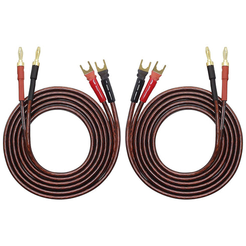 XMSJSIY HIFI OFC Speaker Wire with Spade Plug to Banana Plug Speaker Jumper Cable, 4 Banana Plug to 4 Y-shaped Fork Plug Gold-plated Extension Jum...