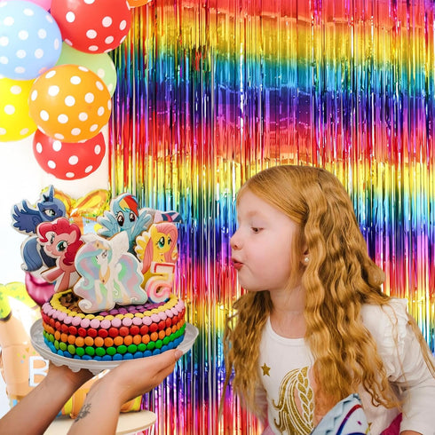 Sparkly Rainbow Foil Fringe Curtain Metallic Streamers Tinsel Party Backdrop Decorations for Birthday Gay Pride Day Graduation Wedding Engagement ...