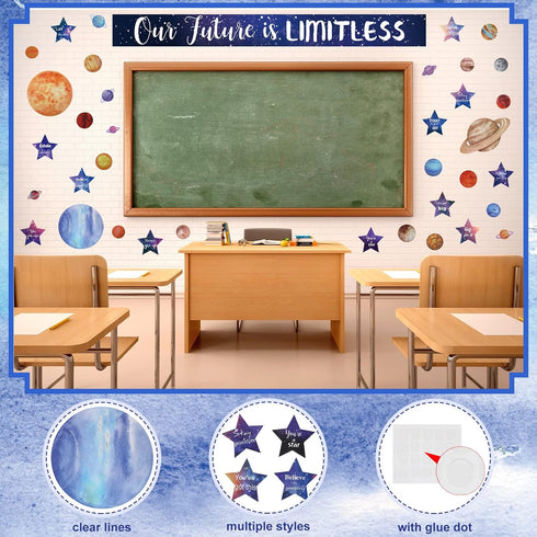 97 Pcs Space Classroom Bulletin Board Decorations Solar System Galaxy Classroom Decorations Cutouts Galaxy Our Future is Limitless with Large Star...