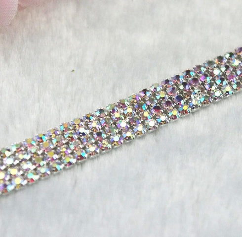 1 Yard 4 Rows SS12 1/2 inches Close Rhinestone Chain Trims Cup Chain Wedding Cake Decoration (Crystal AB Rhinestone+Silver Plated Chain)...