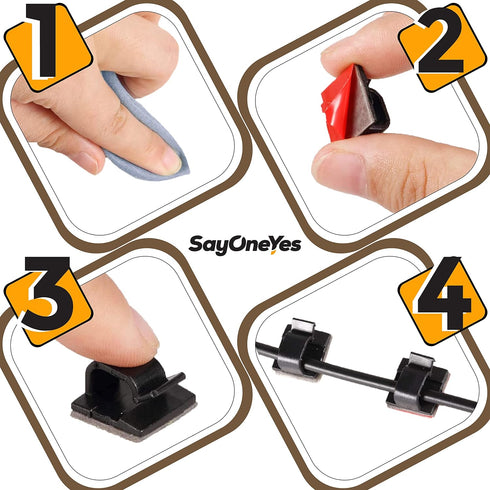 50 pcs Self Adhesive Cable Clips - Desk Cable Management Clips with Strong Adhesive Tapes – Wire Clips Cord Organizer for Home, Office and Car (Bl...