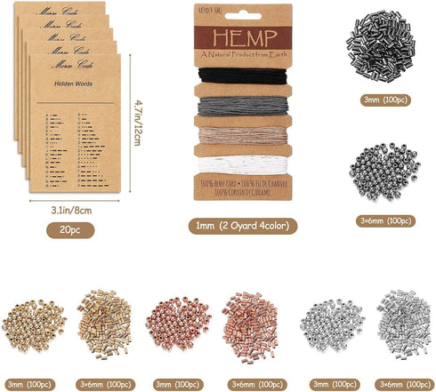 Hicarer DIY Morse Code Bracelet Making Kit, 800 Round and 800 Long Tube Spacer Beads Handmade Adjustable Bracelets Necklaces 20 Morse Code Decodin...