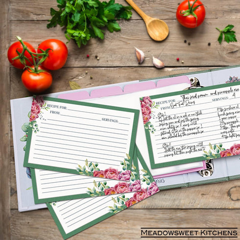 Meadowsweet Kitchens Recipe Card Set - 25 Recipe Cards 4 x 6 Inch, Perfect Size for a Recipe Card Box for Wedding, Bridal Shower Recipe Cards, Mak...