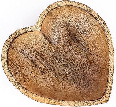 WitnyStore Heart Shaped Wood Bowl 8" Brown Handcrafted Wooden Bowls Collectible Functional Serving Tray Dish Plate Hand Made Decorative Tableware ...