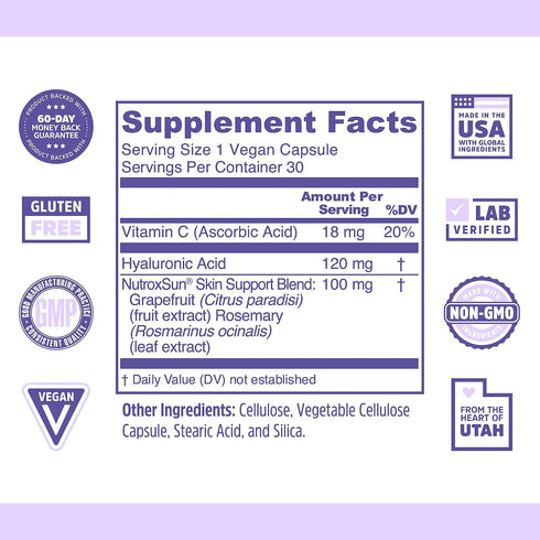 Zhou Glowfluence Hyaluronic Acid Supplement with Vitamin C and Antioxidants, Skin Elasticity and Firmness Support for Youthful Radiant Skin, Blend...