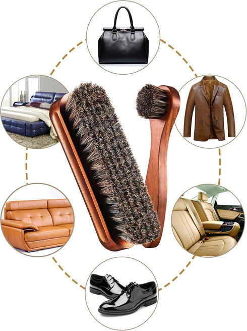 3 Pieces Horsehair Shine Shoes Brush kit Polish Dauber Applicators (F)...