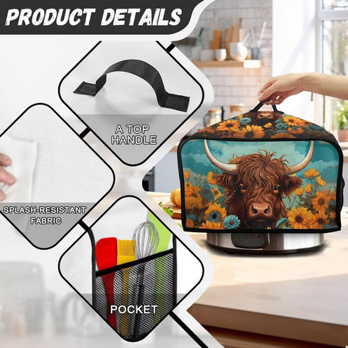 Highland Cow Slow Cooker Bags Cattle Wildlife Slow Cooker Dust Cover Woodland Cow Air Fryer Cover Dust Cover Top Handle and Mesh Pockets...