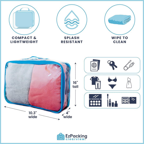 Large Clear Travel Packing Cube/See-Through PVC Organizer for Suitcase/Multipurpose Pouch w/Handle/Dress Shirts, Pants, Cashmere, Sweaters & Seaso...