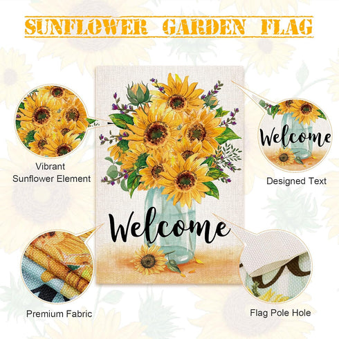 Tatuo 2 Pcs Sunflower Flag Outdoor Spring Welcome Garden Flag Burlap Garden Flags Sunflower Garden Flag Sunflower Garden Decor Double Sided 12 x 1...