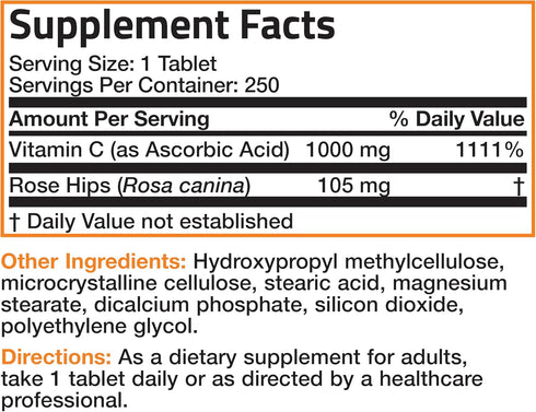 Bronson Vitamin C 1000 mg with Rose HIPS Sustained Release, 250 Tablets...