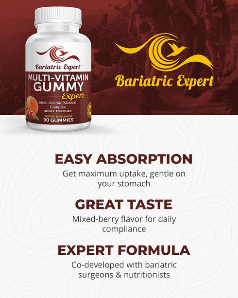 Bariatric Expert Multivitamin Gummies – Fast-Melting Dietary Supplement for Adults Post-Gastric Sleeve and Bypass, Nutritionist Recommended, 90 Co...
