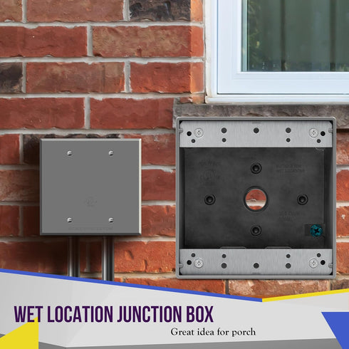 ENERLITES Weatherproof Outlet Box with Five 1/2-in Threaded Outlets, Outdoor Electrical Box, 5 Holes 0.50” Each, 2-Gang, 4.53” Height x 4.53” Leng...