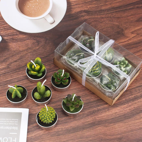 Outee 12 Pcs Cactus Tealight Candles Handmade Delicate Succulent Candle Cactus Candles Smokeless Aromatherapy Mini Candles Tea Lights 12 Styles fo...