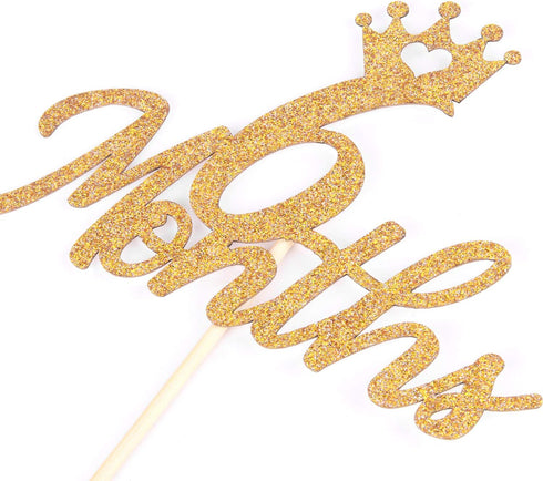 Gold Glittery 6 Months Cake Topper for Baby's Half Year Old Birthday Party, 1/2 Birthday, First Birthday, Baby Shower, Half Year Anniversary Party...