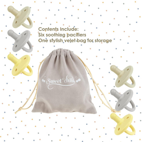 Sweet Child Pacifiers 0-18 Months, Set of 6 Ultra-Light Silicone Binkies with Collapsible Handle & 3 Air Holes for Added Safety, Best Newborn Paci...