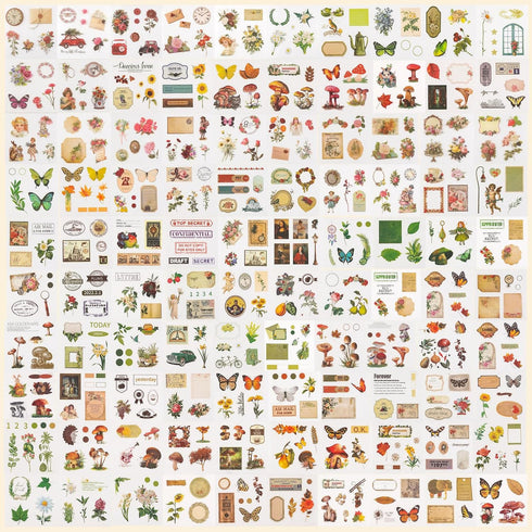 500 Pieces (100 Sheets) Vintage Scrapbook Stickers Transparent Stickers for Journaling Scrapbooking Supplies Butterfly Flowers plant Stickers Kit ...