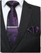 JEMYGINS Mens Solid Color Paisley Necktie and Pocket Square with Tie Clip Sets...