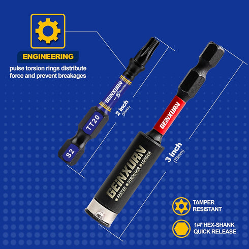 2 In. Security T20 Impact Magnetic Screwdriver Bit Set, 51Pieces #20 Torx Head Power Bit Set, S2 Alloy Steel Hollow Star Bit Set with 1Pcs Impact ...