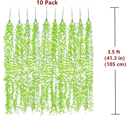 PASYOU Artificial Hanging Vines, Fake Simulation Weeping Willow Plants Decor Greenery Leaves Ivy for Wedding Indoor Outdoor Home Garden Balcony Pa...